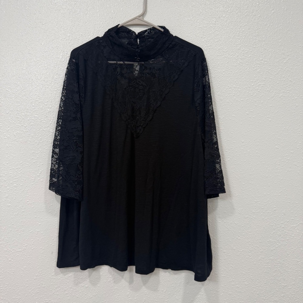 Torrid Super Soft Knits Black Lace Mock Neck Top Size 3 Plus Size 3X
